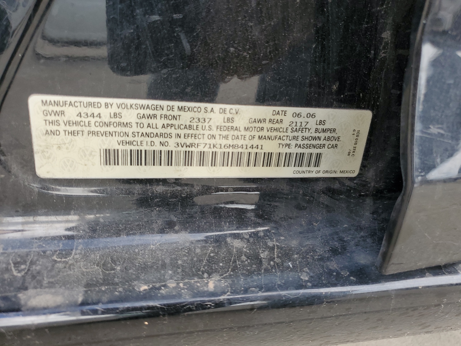 3VWRF71K16M841441 2006 Volkswagen Jetta 2.5