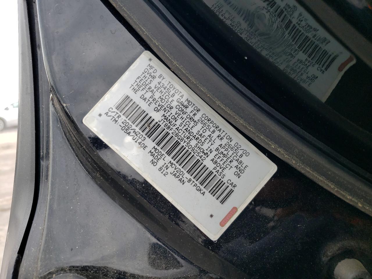 2000 Lexus Es 300 VIN: JT8BF28G8Y5092542 Lot: 64479654