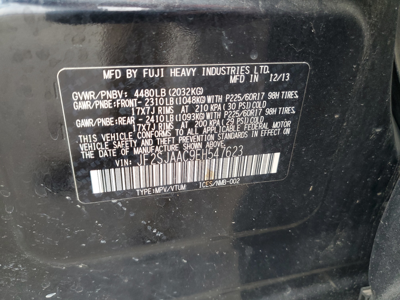 JF2SJAAC9EH547623 2014 Subaru Forester 2.5I