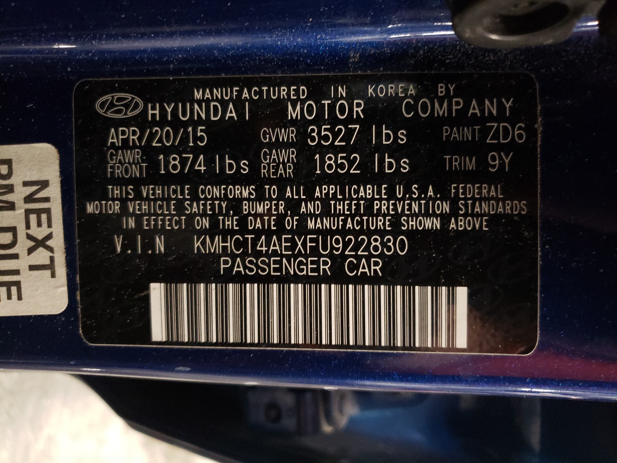 KMHCT4AEXFU922830 2015 Hyundai Accent Gls