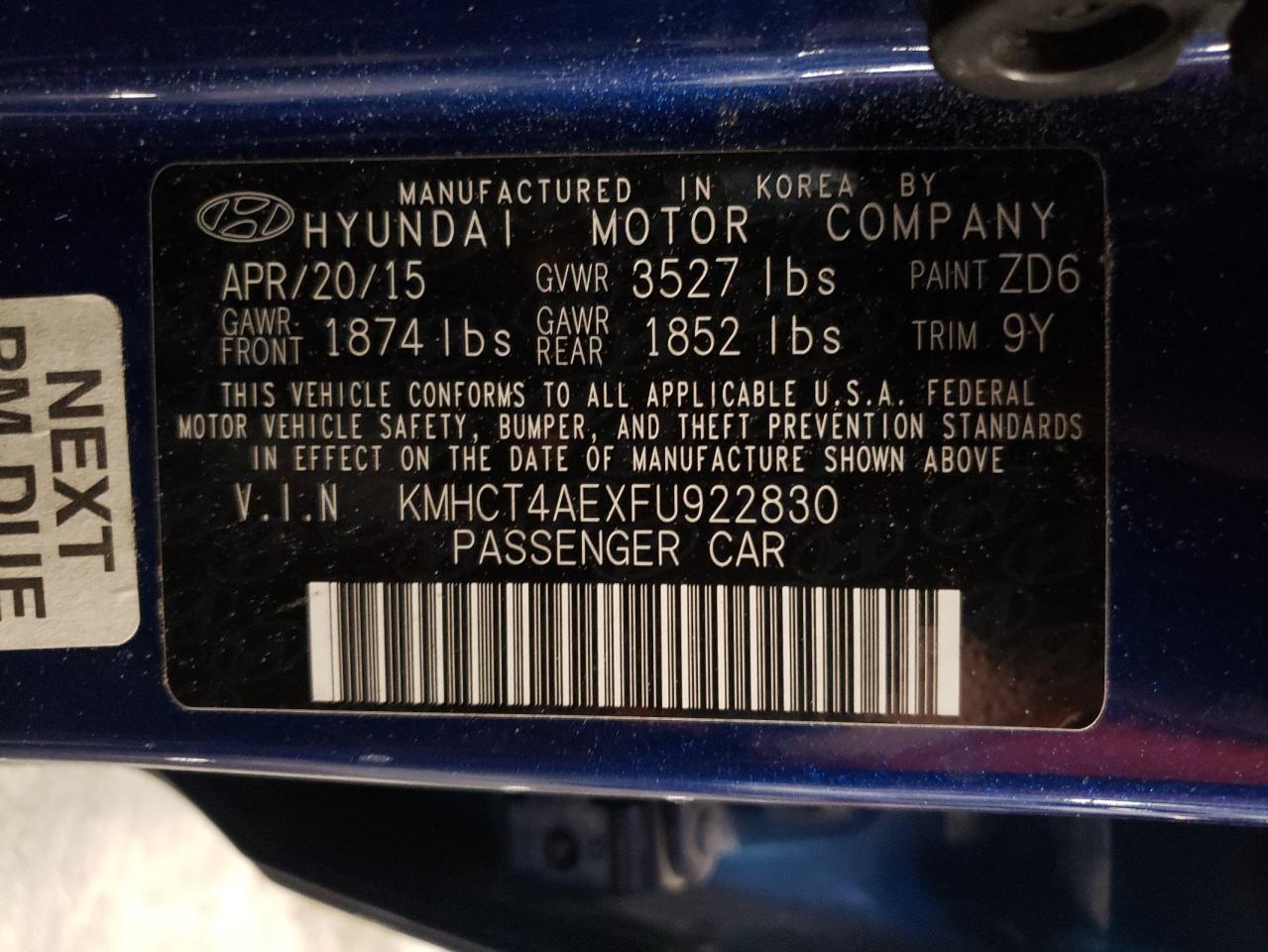 2015 Hyundai Accent Gls VIN: KMHCT4AEXFU922830 Lot: 61642574