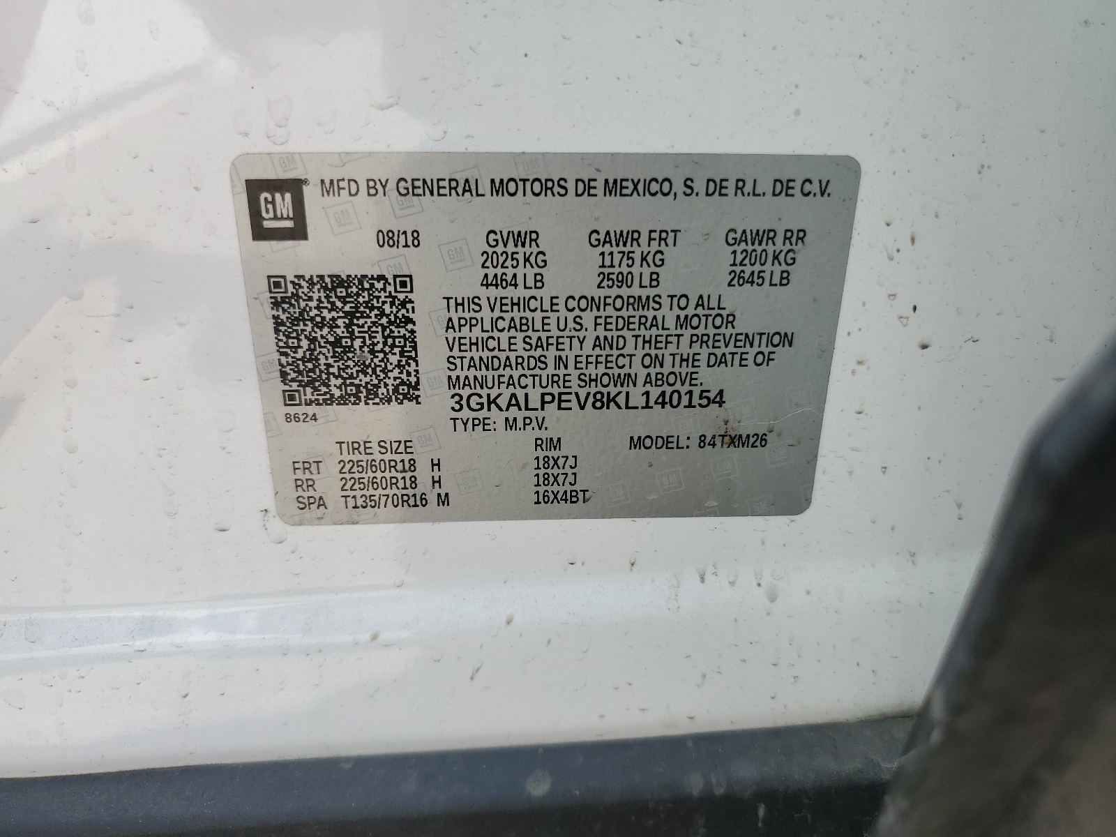 3GKALPEV8KL140154 2019 GMC Terrain Slt