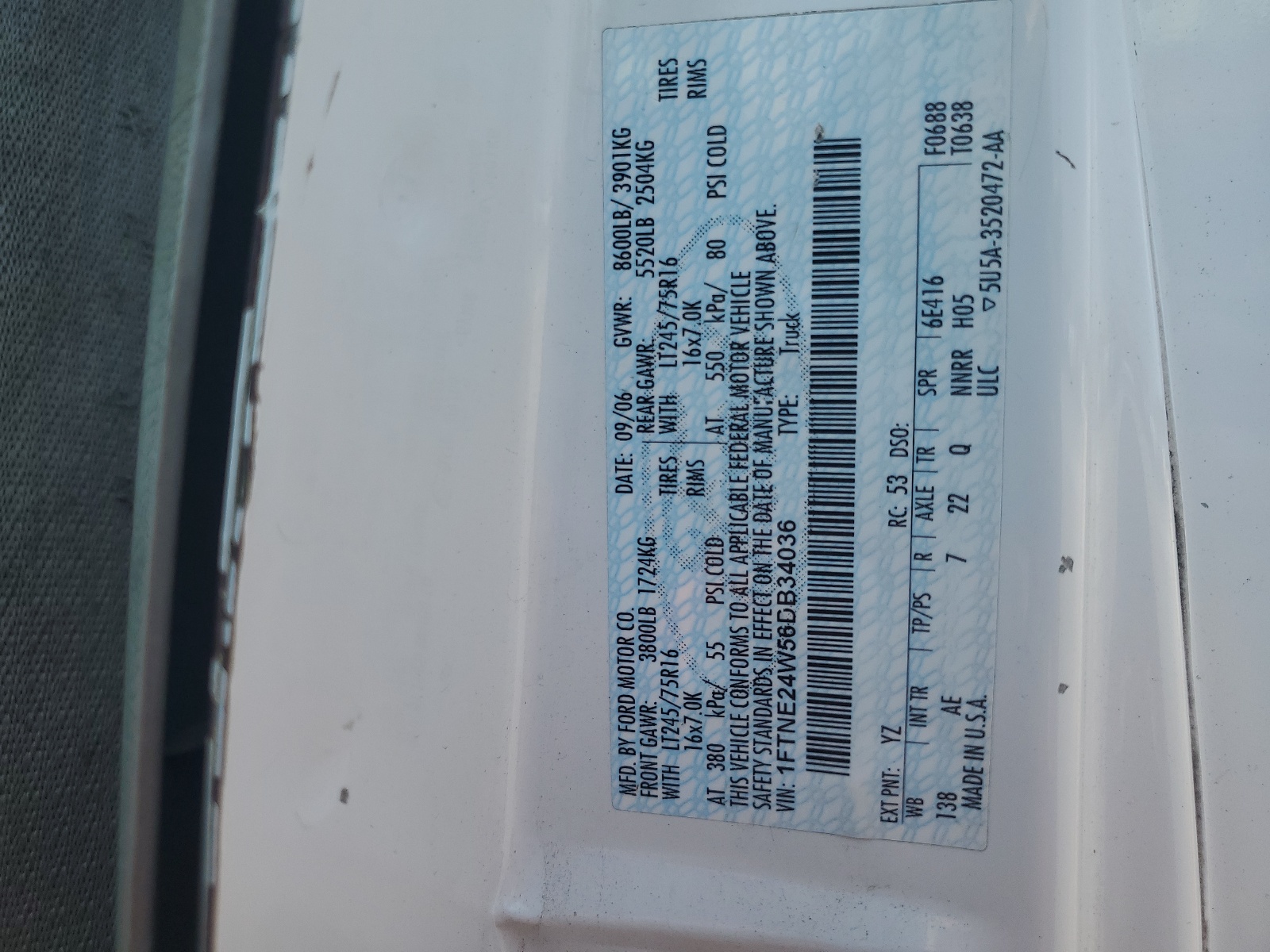 1FTNE24W56DB34036 2006 Ford Econoline E250 Van