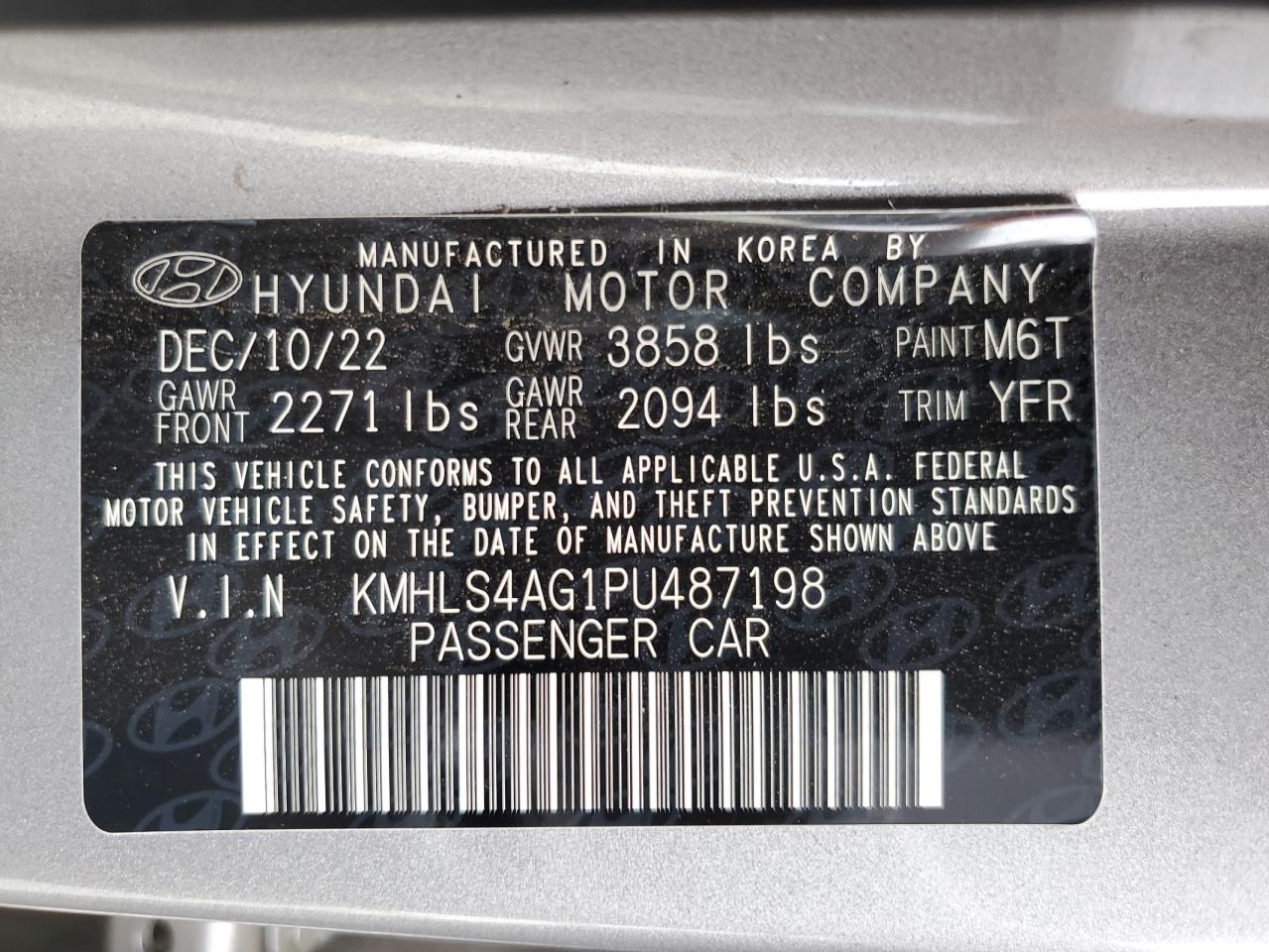 2023 Hyundai Elantra Sel VIN: KMHLS4AG1PU487198 Lot: 61853564