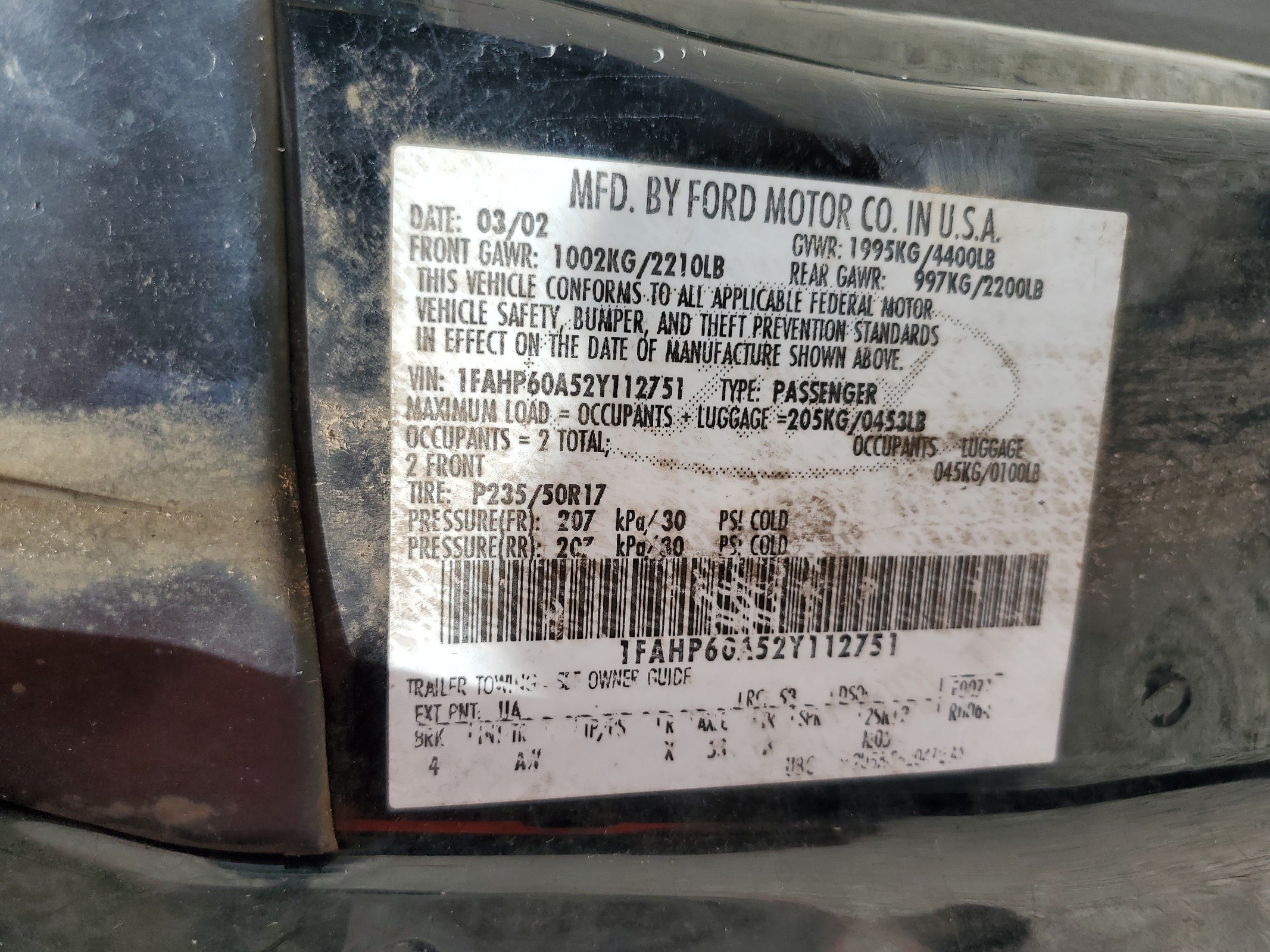 1FAHP60A52Y112751 2002 Ford Thunderbird