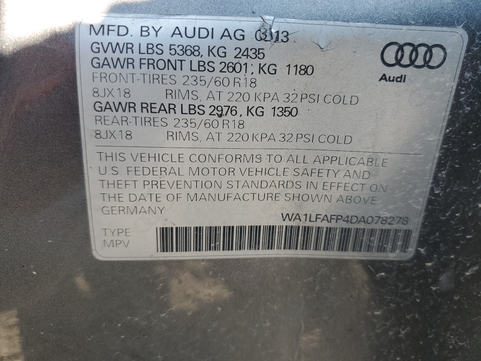 WA1LFAFP4DA078278 2013 Audi Q5 Premium Plus