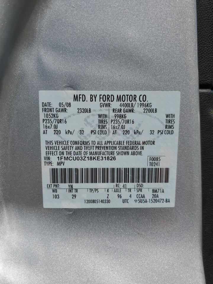 2008 Ford Escape Xlt VIN: 1FMCU03Z18KE31826 Lot: 64776314