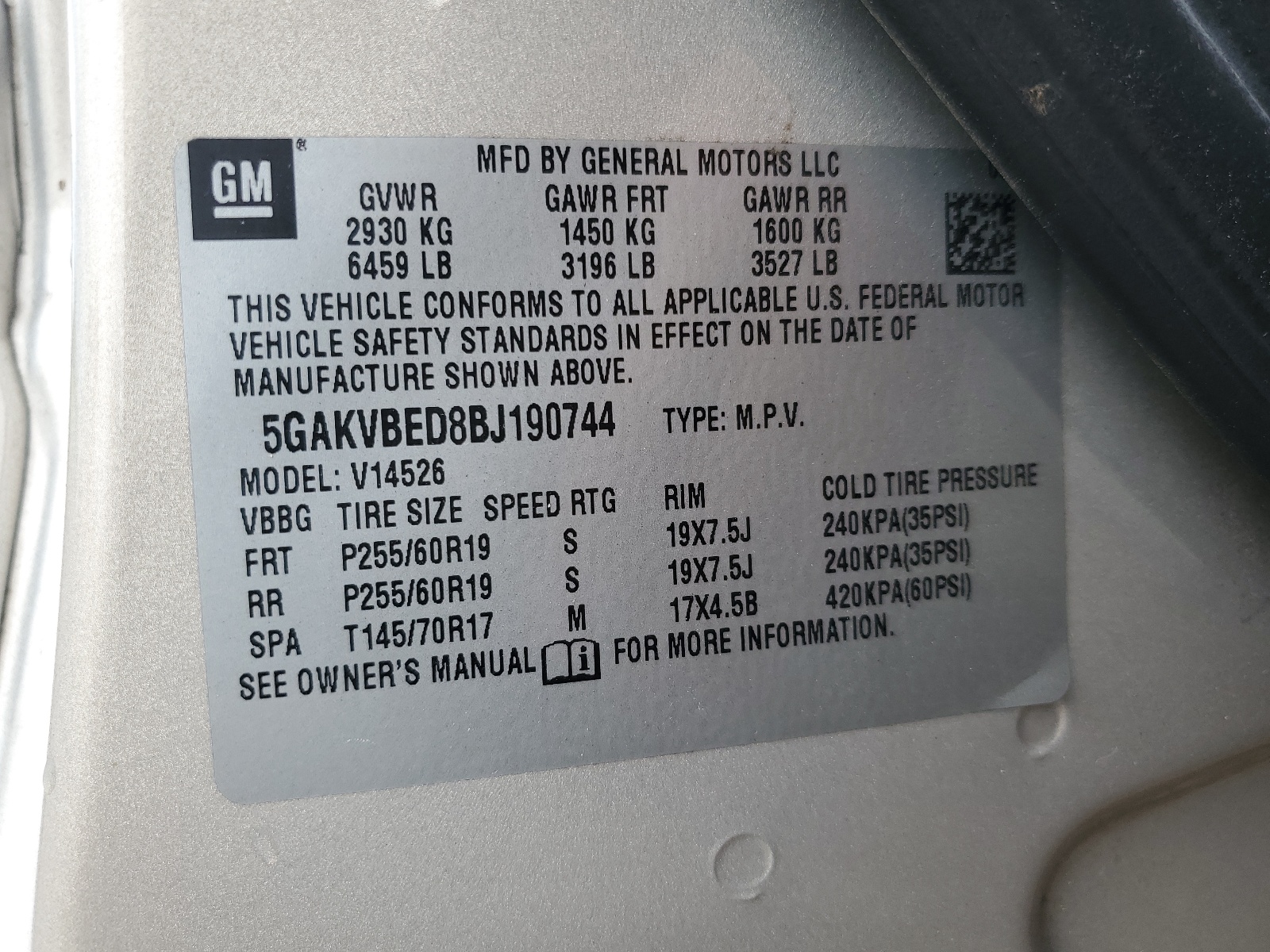 5GAKVBED8BJ190744 2011 Buick Enclave Cxl