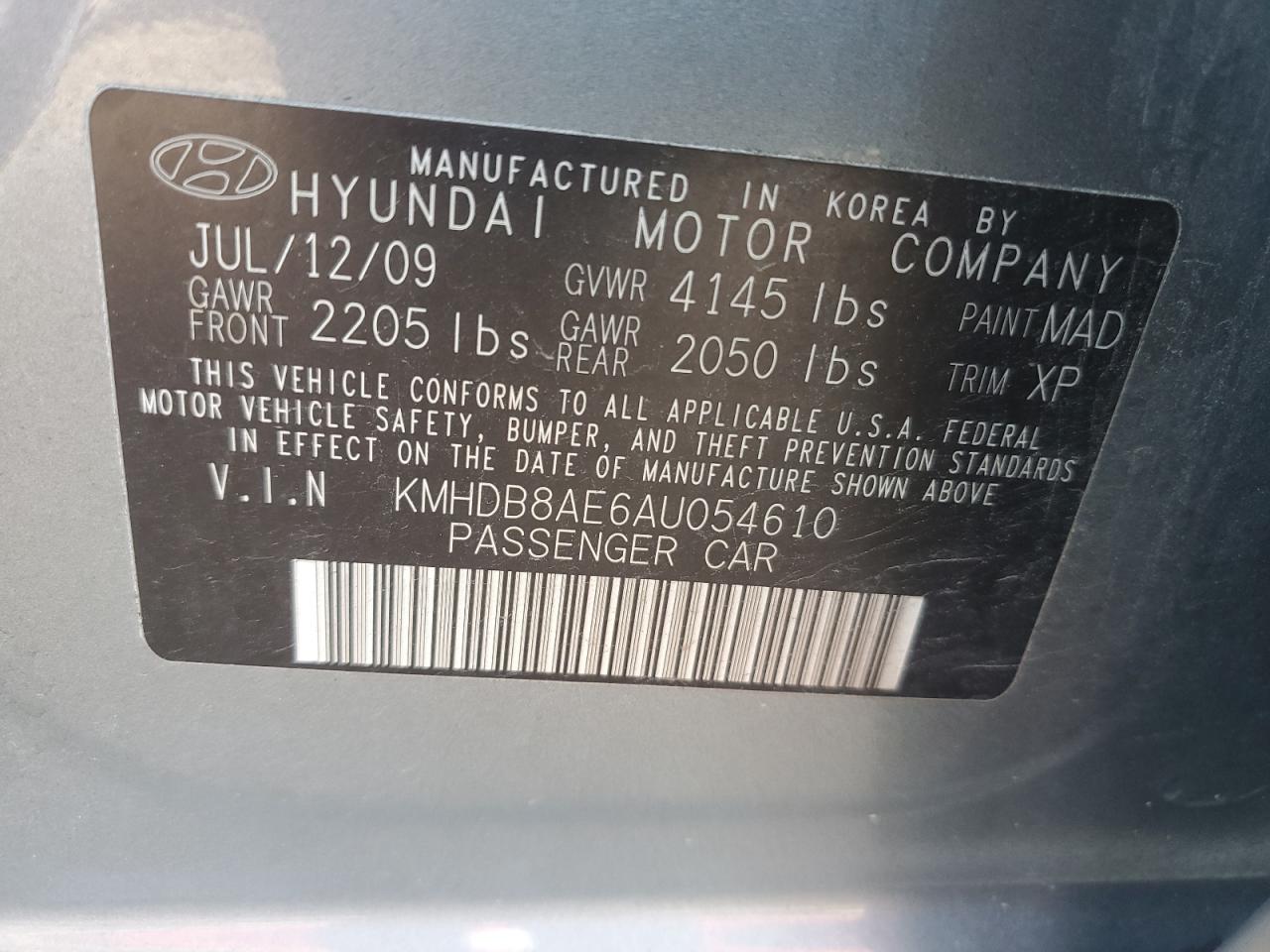 2010 Hyundai Elantra Touring Gls VIN: KMHDB8AE6AU054610 Lot: 64012494