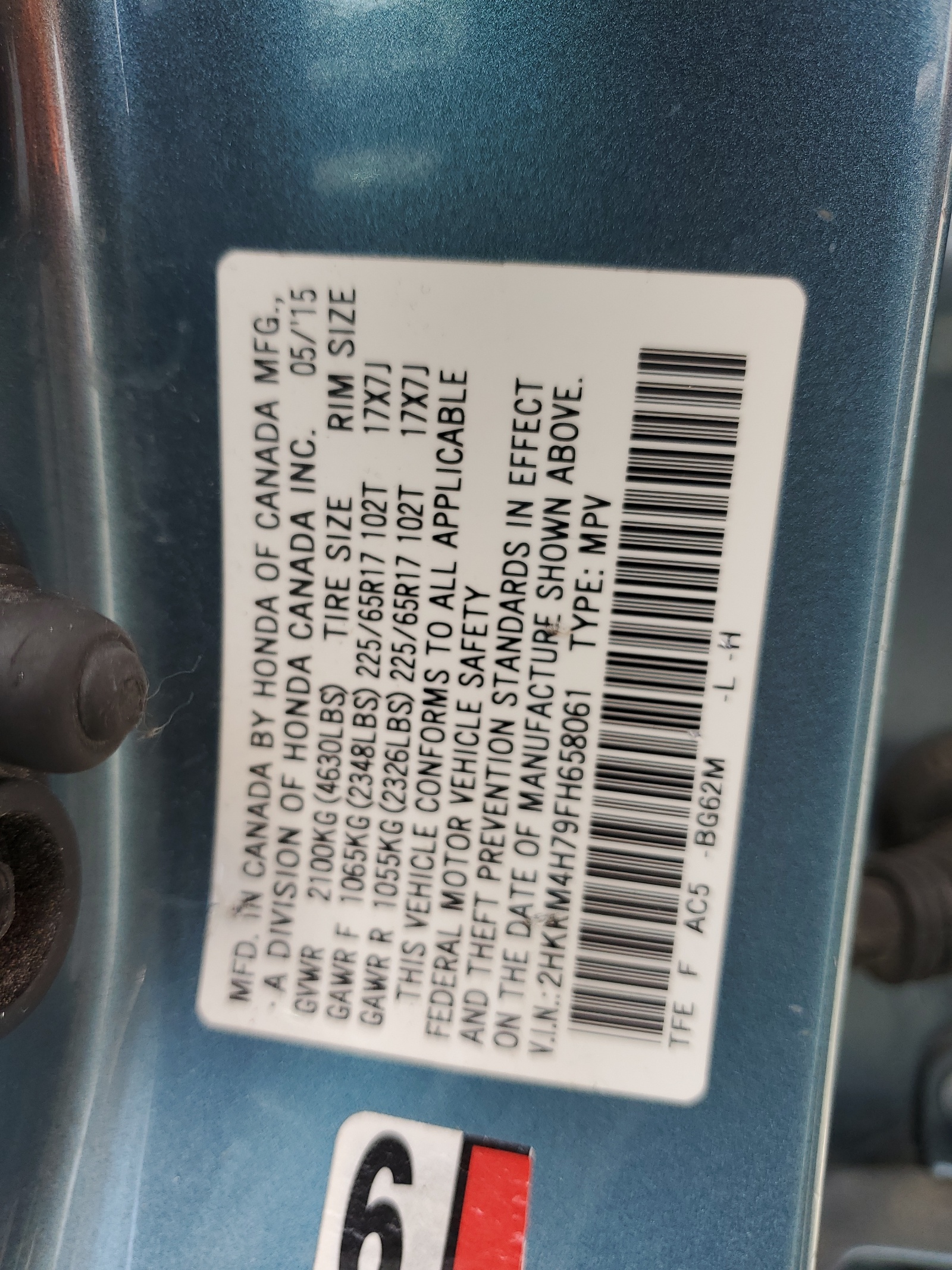 2HKRM4H79FH658061 2015 Honda Cr-V Exl