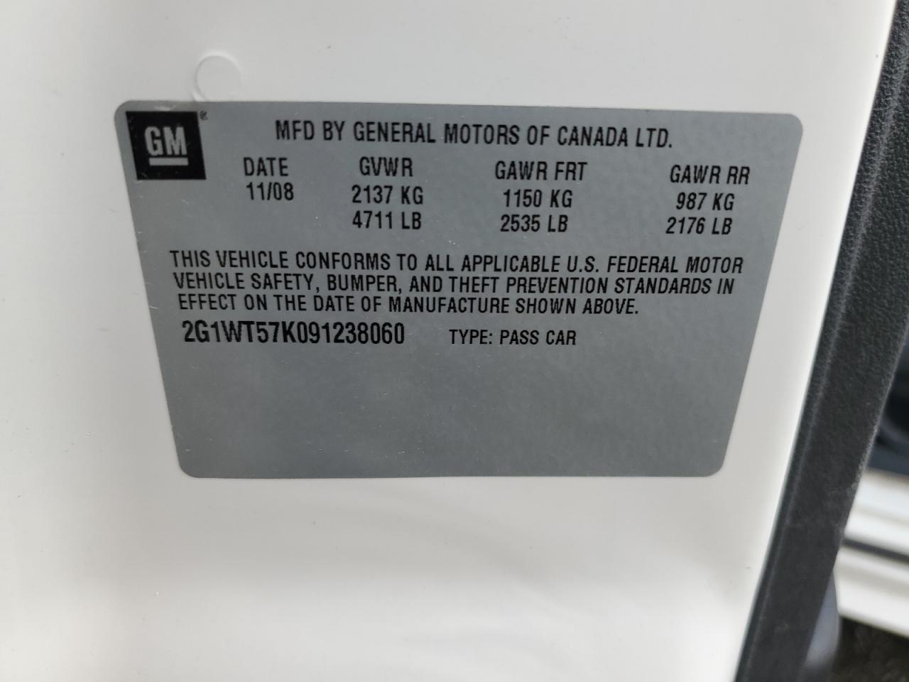 2009 Chevrolet Impala 1Lt VIN: 2G1WT57K091238060 Lot: 65058734