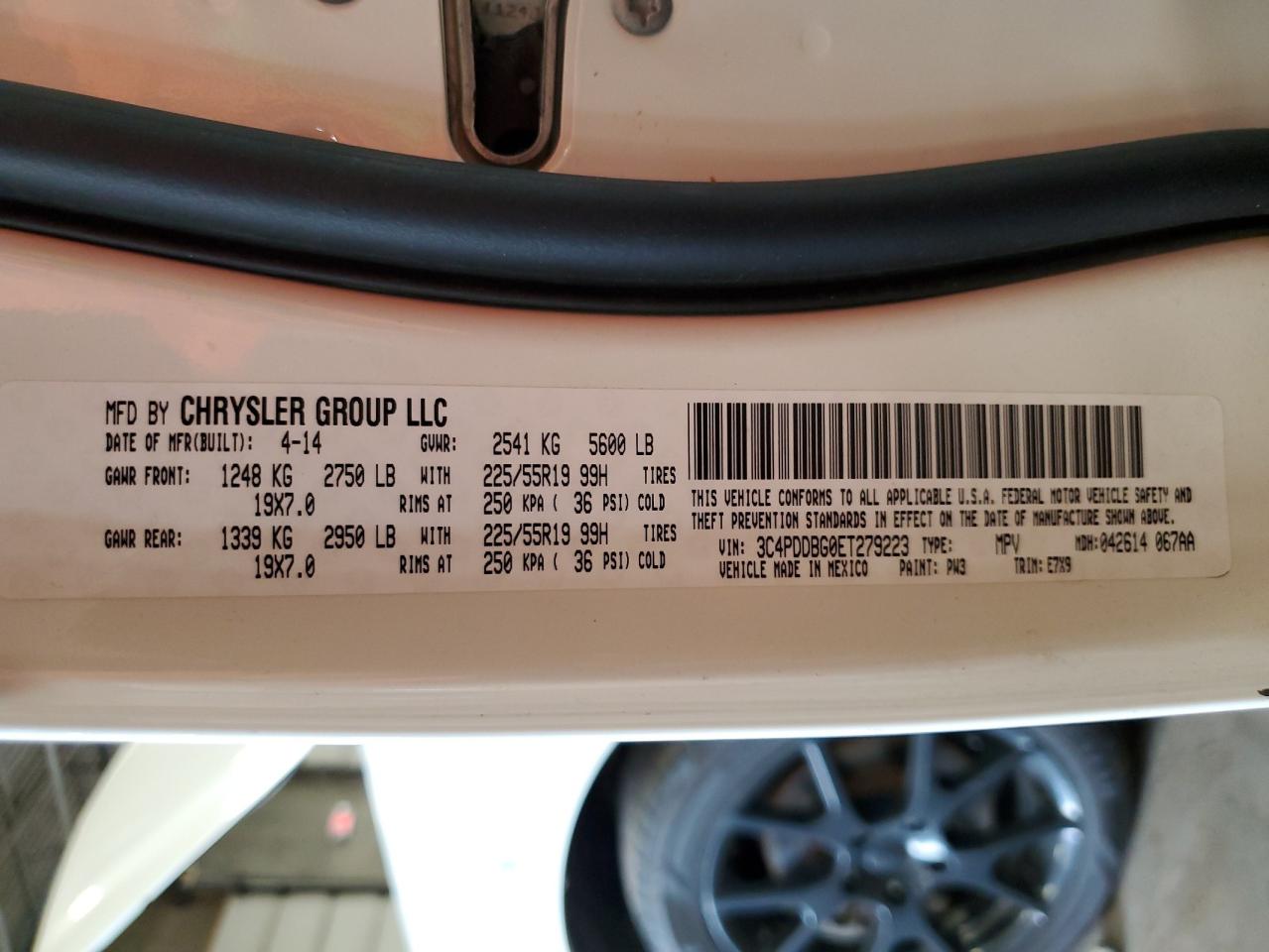 2014 Dodge Journey Sxt VIN: 3C4PDDBG0ET279223 Lot: 65175704