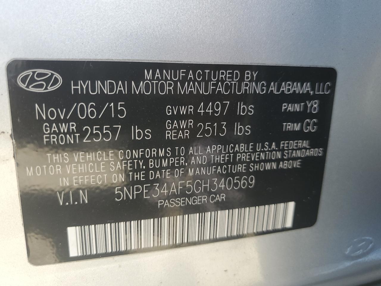 2016 Hyundai Sonata Sport VIN: 5NPE34AF5GH340569 Lot: 63690614