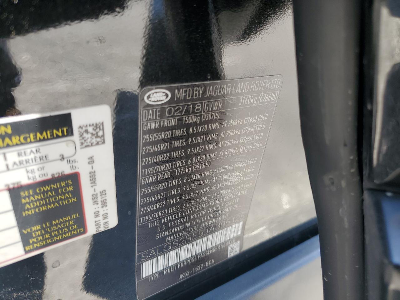 2018 Land Rover Range Rover Supercharged VIN: SALGS2RE9JA395125 Lot: 63726144