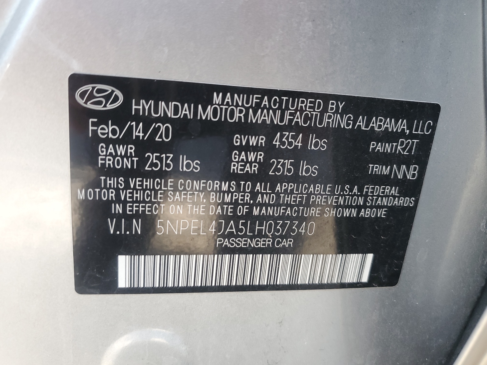5NPEL4JA5LH037340 2020 Hyundai Sonata Sel