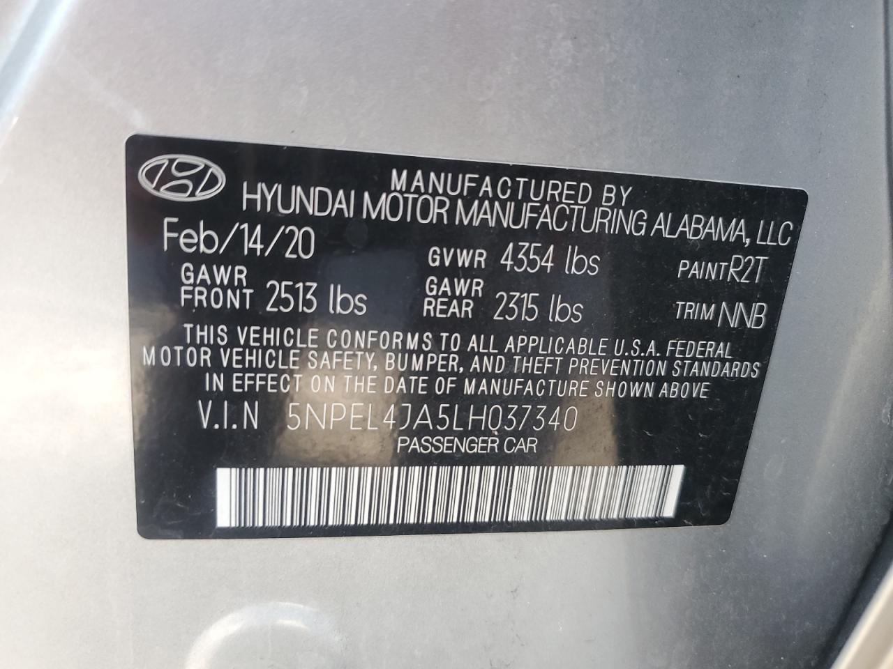 2020 Hyundai Sonata Sel VIN: 5NPEL4JA5LH037340 Lot: 63677884