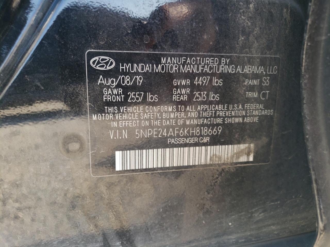 5NPE24AF6KH818669 2019 Hyundai Sonata Se