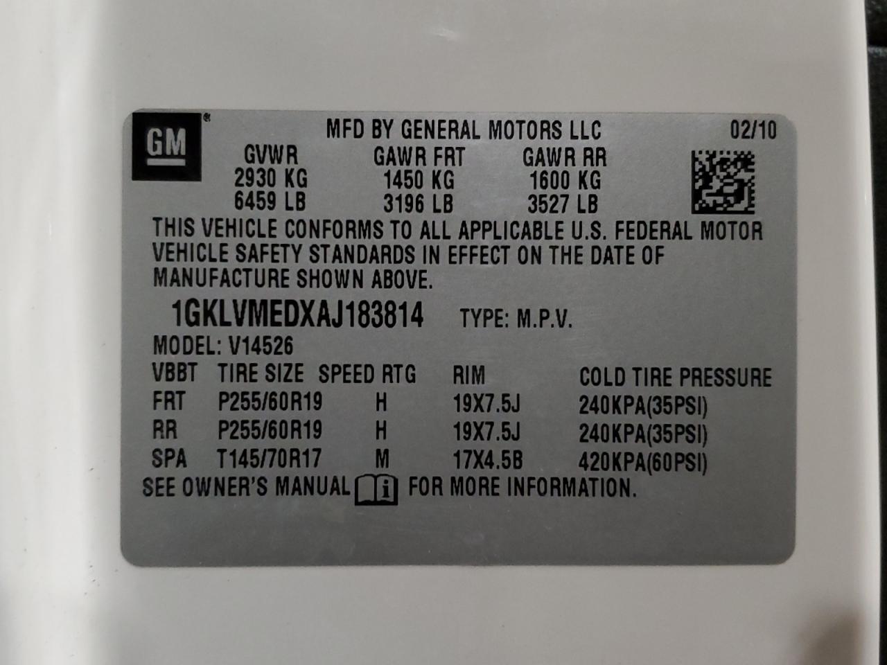 2010 GMC Acadia Slt-1 VIN: 1GKLVMEDXAJ183814 Lot: 60857994