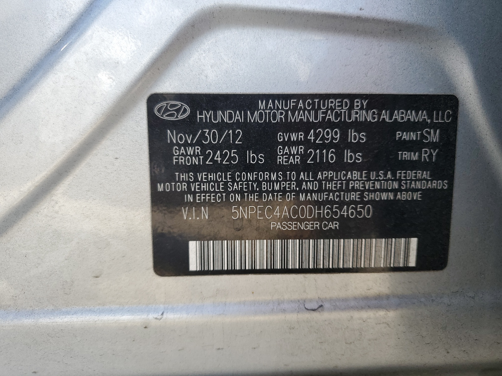 5NPEC4AC0DH654650 2013 Hyundai Sonata Se