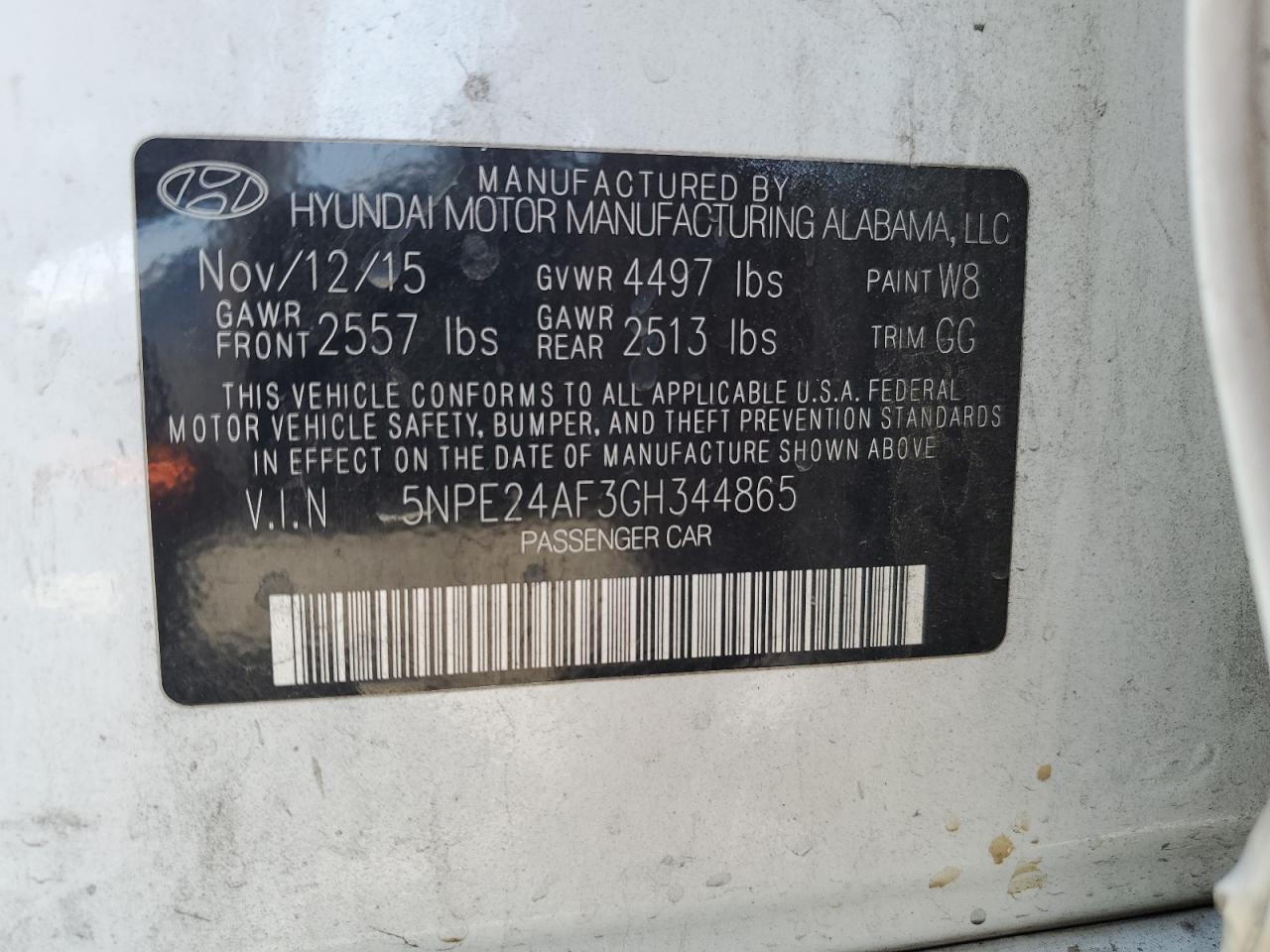 2016 Hyundai Sonata Se VIN: 5NPE24AF3GH344865 Lot: 63304504