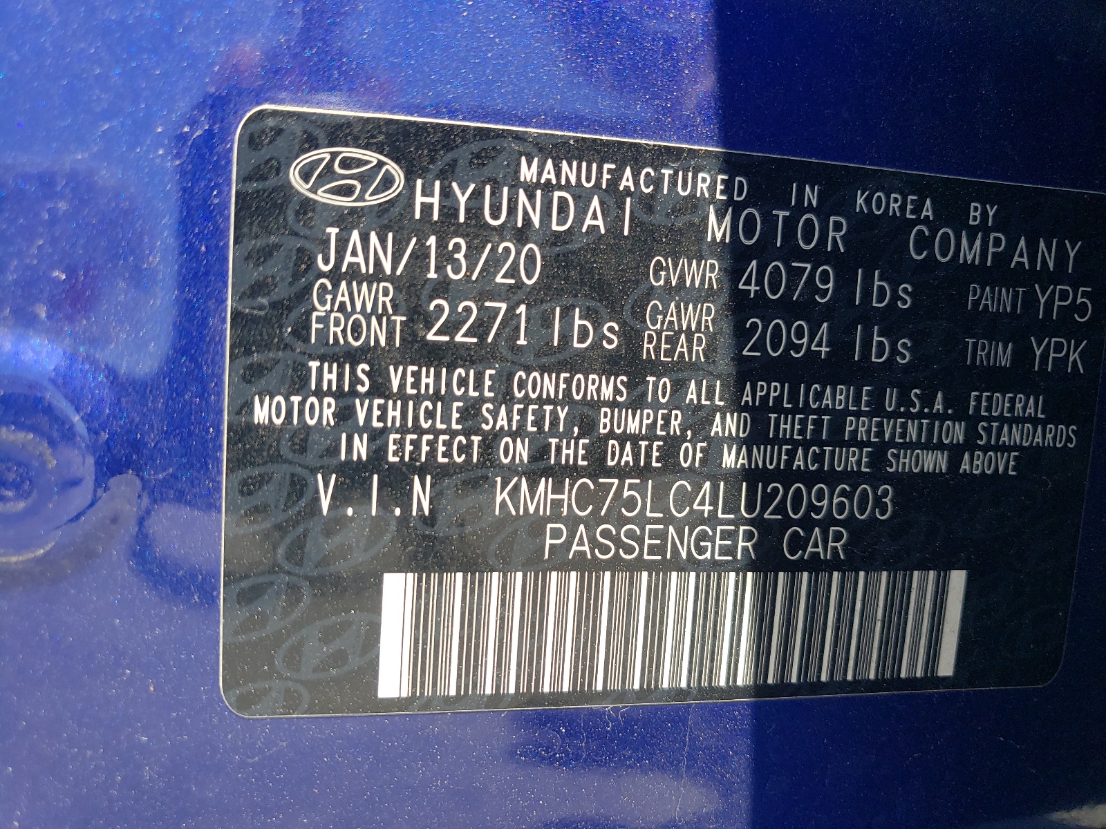 KMHC75LC4LU209603 2020 Hyundai Ioniq Se