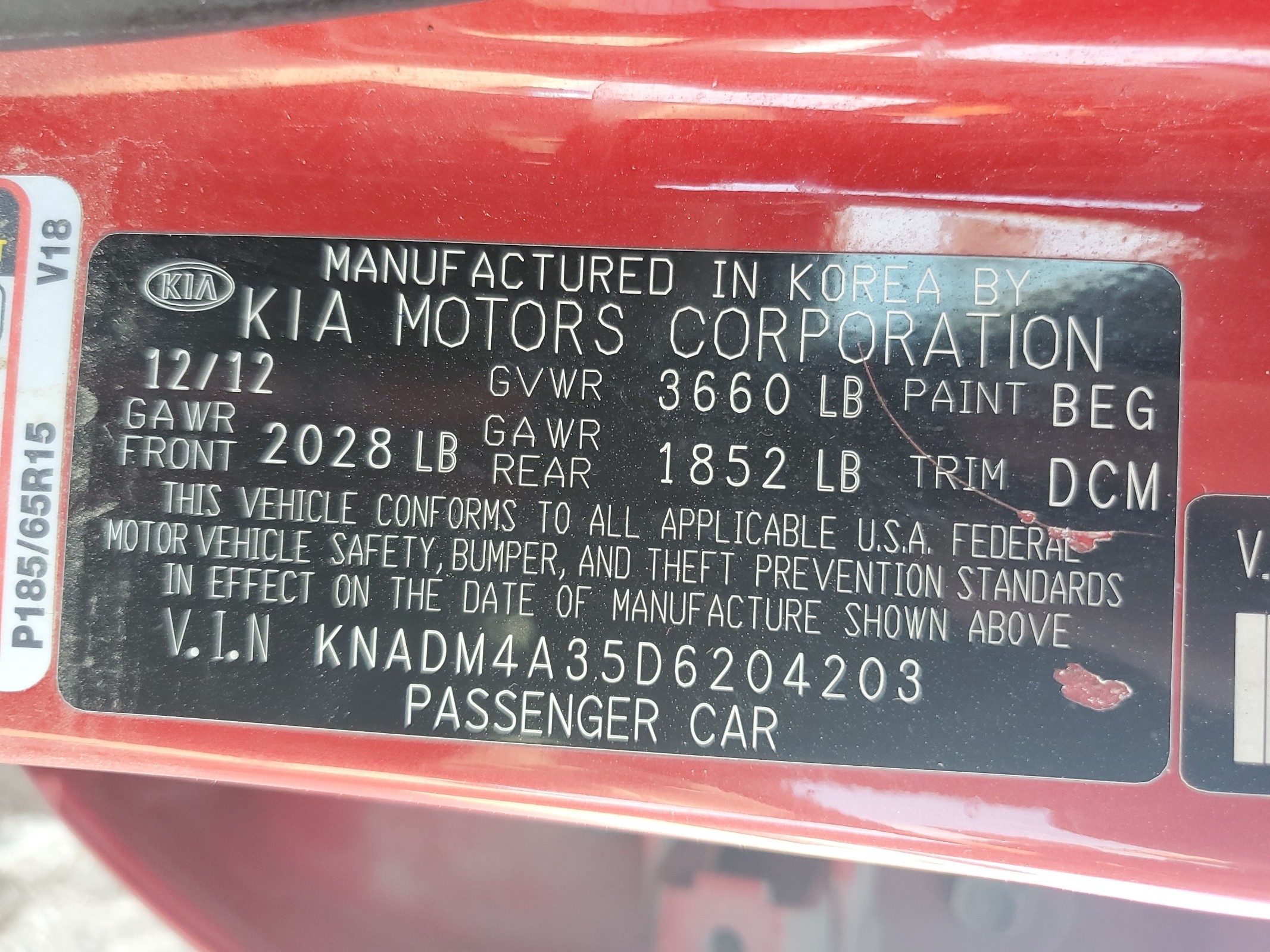 KNADM4A35D6204203 2013 Kia Rio Lx