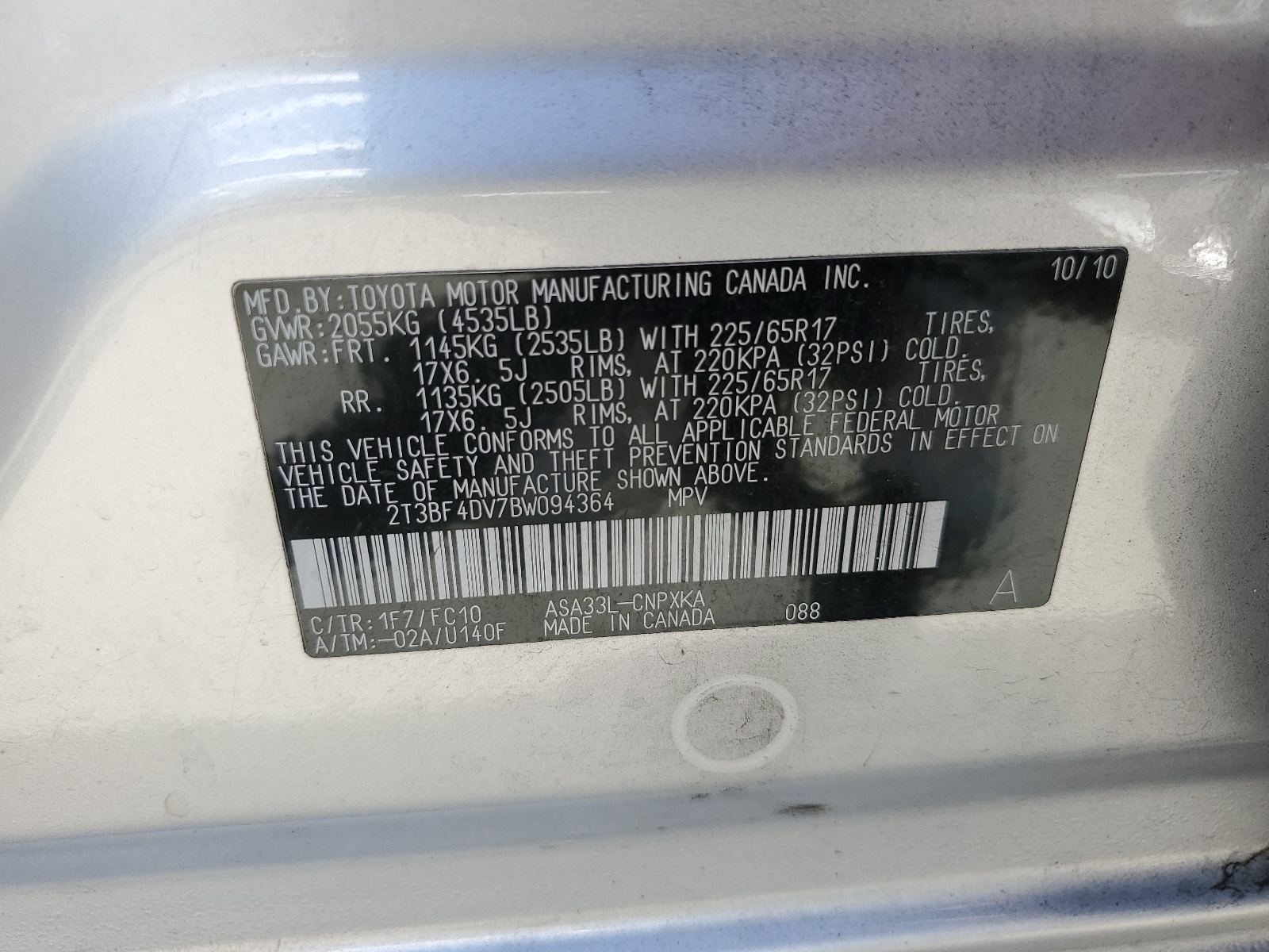 2T3BF4DV7BW094364 2011 Toyota Rav4