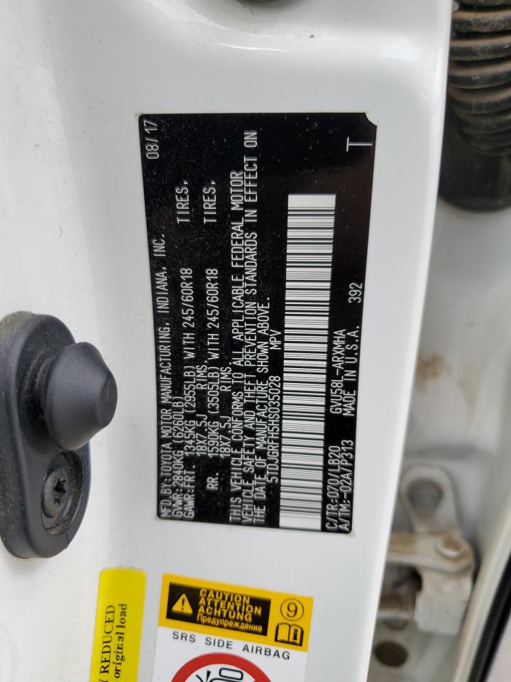 2017 Toyota Highlander Hybrid VIN: 5TDJGRFH5HS035028 Lot: 62854564