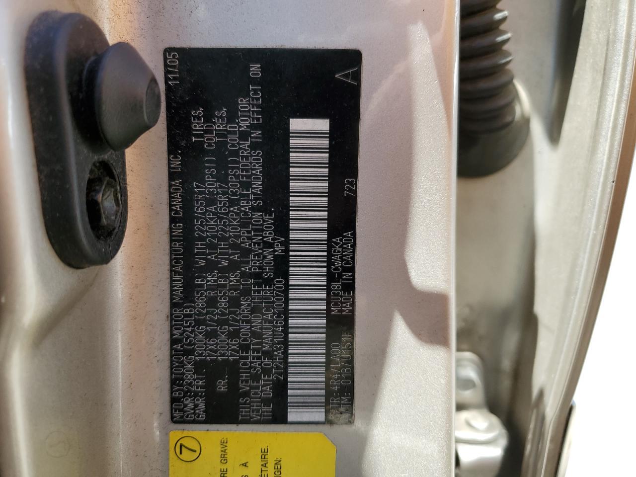 2006 Lexus Rx 330 VIN: 2T2HA31U46C100700 Lot: 60684344