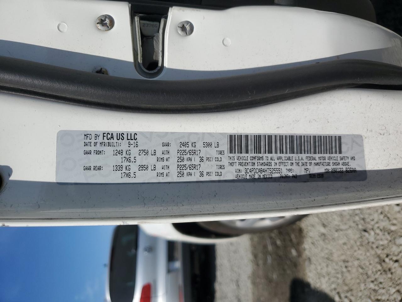 2017 Dodge Journey Se VIN: 3C4PDCAB4HT525551 Lot: 63089104