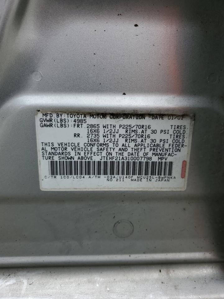 2001 Toyota Highlander VIN: JTEHF21A310007798 Lot: 65293134