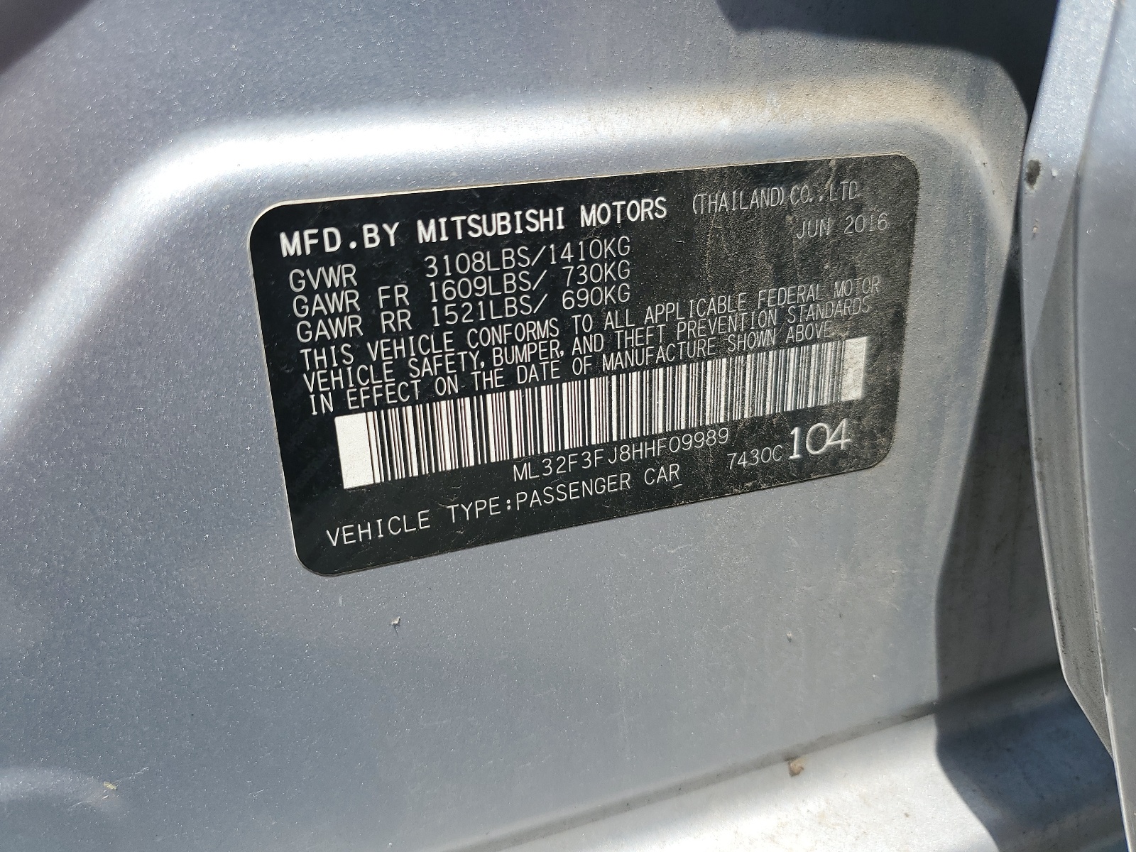 ML32F3FJ8HHF09989 2017 Mitsubishi Mirage G4 Es