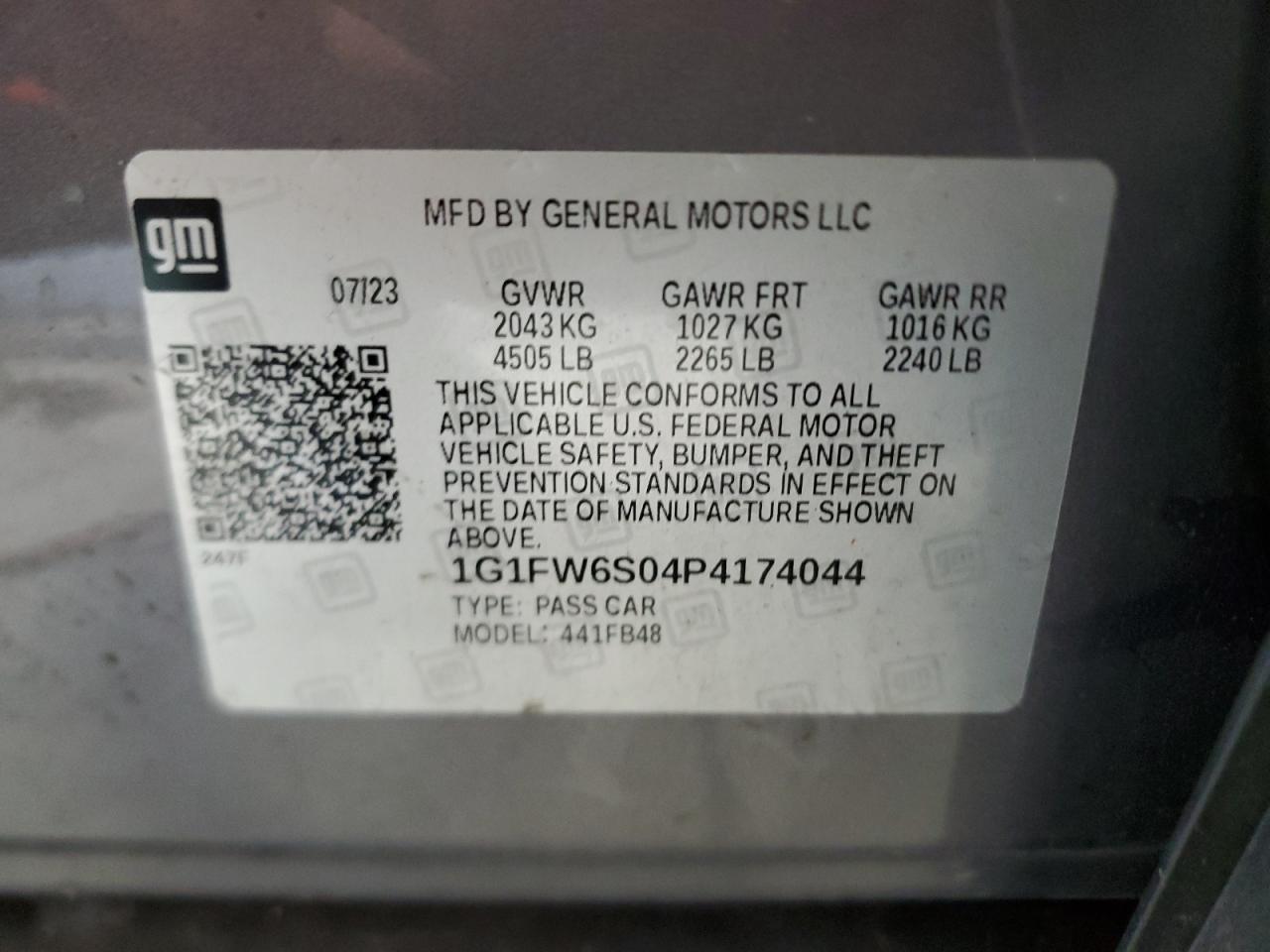 2023 Chevrolet Bolt Ev 1Lt VIN: 1G1FW6S04P4174044 Lot: 63600244