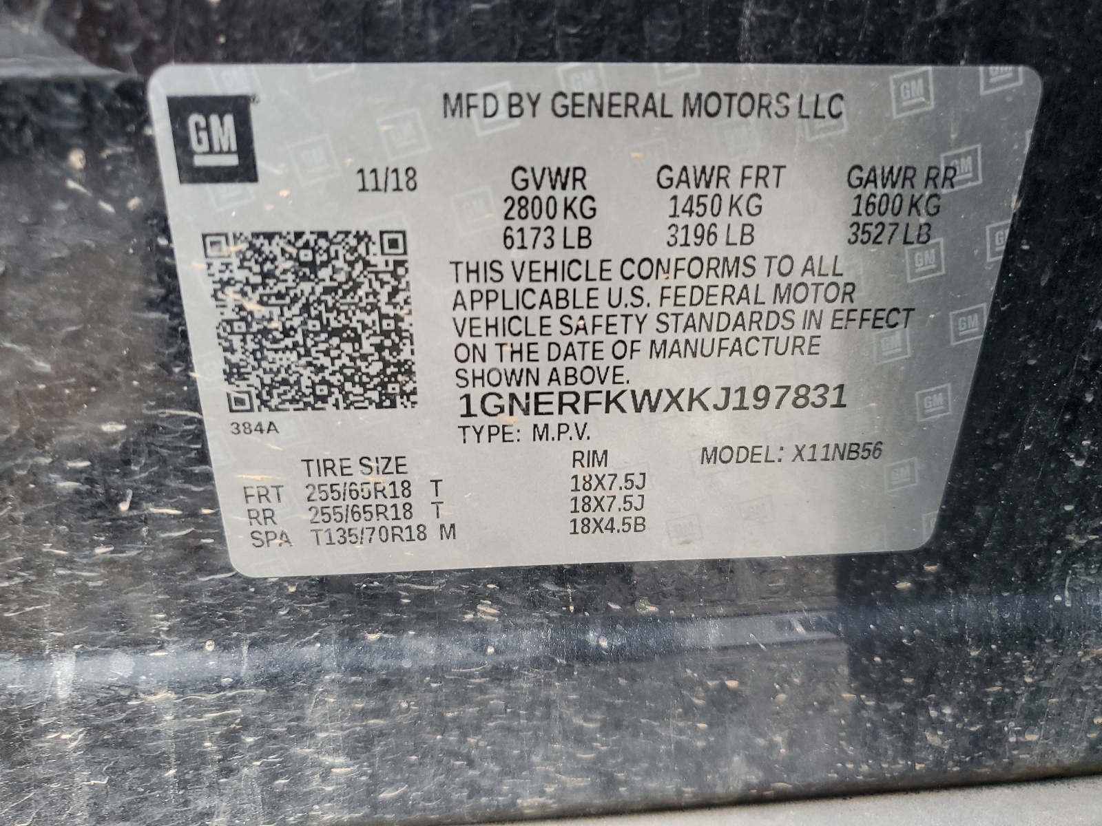 1GNERFKWXKJ197831 2019 Chevrolet Traverse Ls