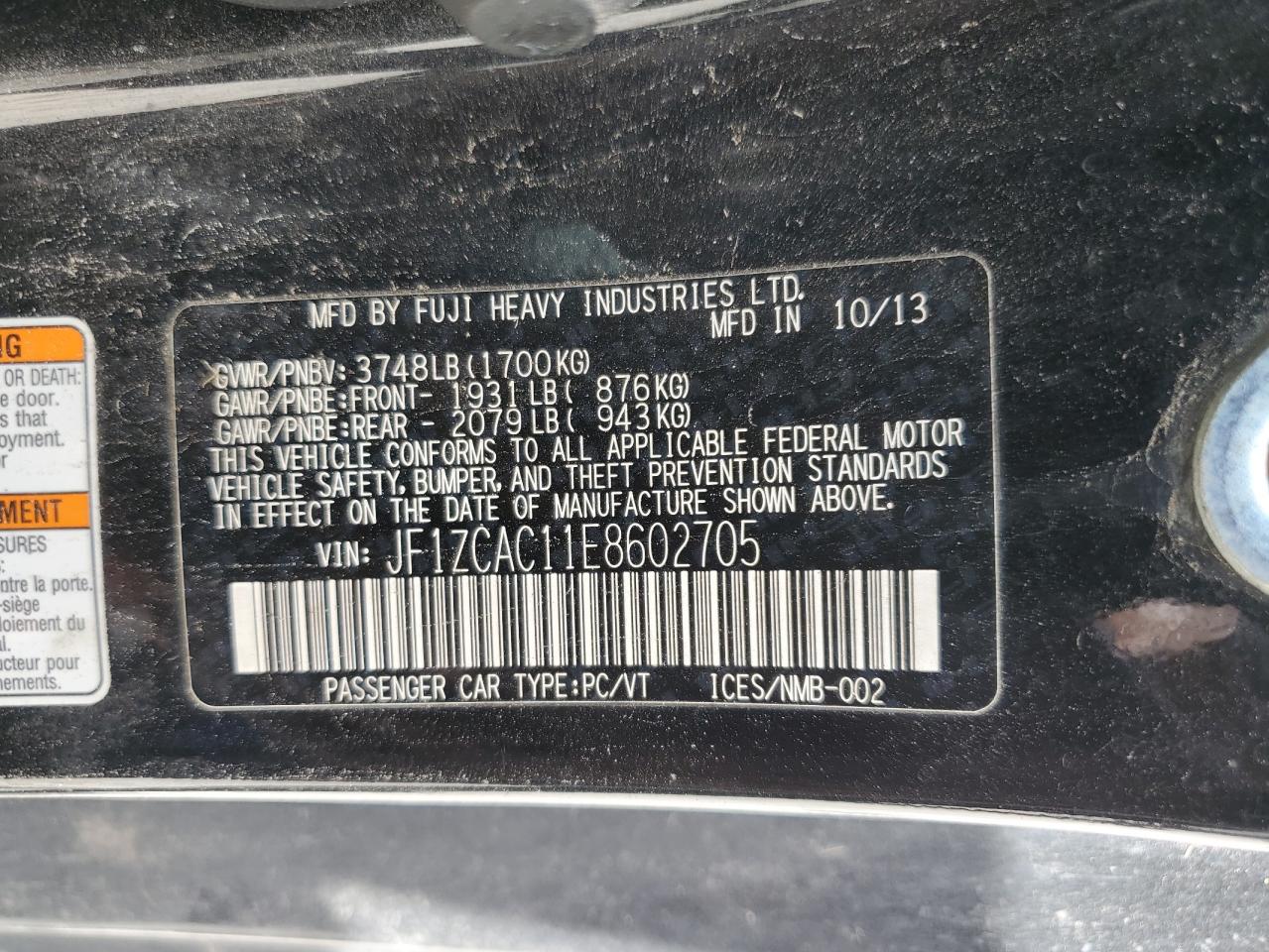 2014 Subaru Brz 2.0 Limited VIN: JF1ZCAC11E8602705 Lot: 65400684