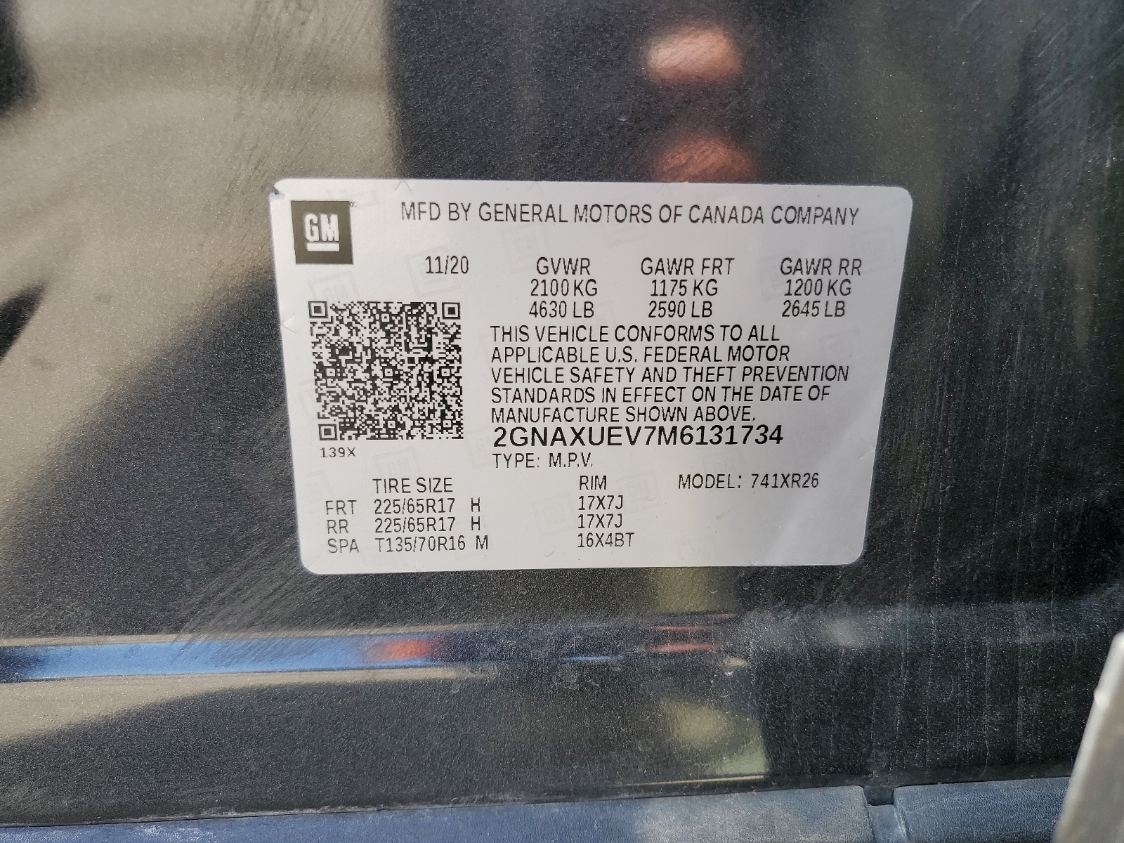 2GNAXUEV7M6131734 2021 Chevrolet Equinox Lt