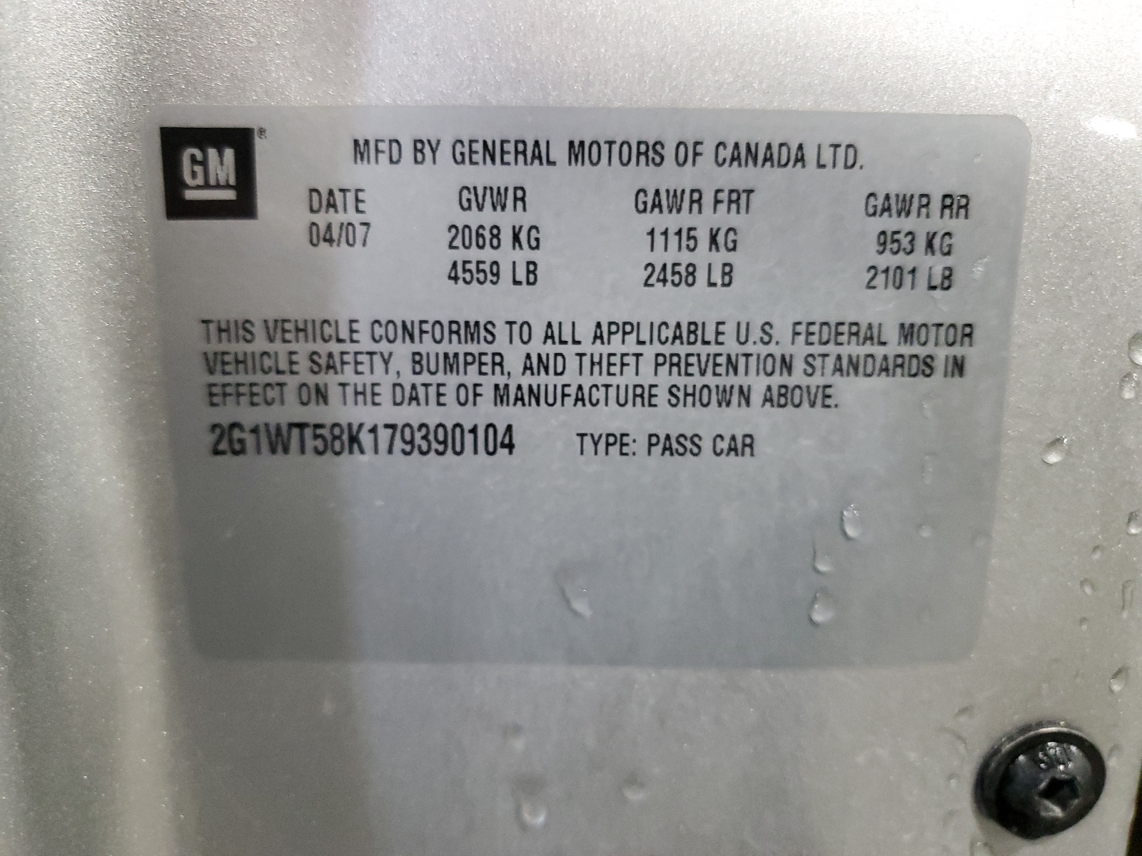 2G1WT58K179390104 2007 Chevrolet Impala Lt