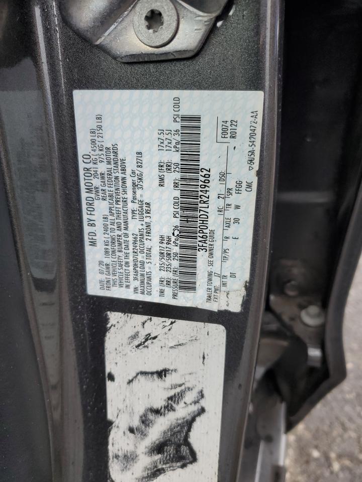 2020 Ford Fusion Se VIN: 3FA6P0HD7LR249662 Lot: 64574614