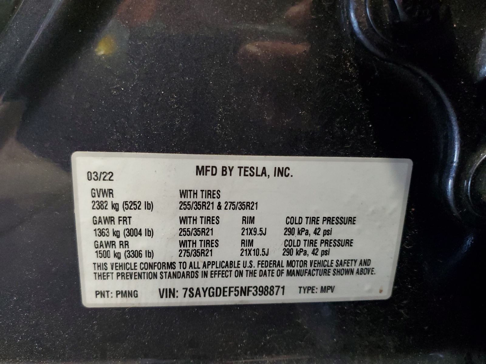 7SAYGDEF5NF398871 2022 Tesla Model Y