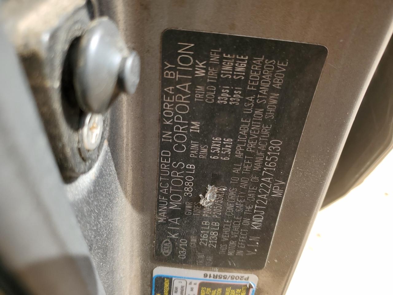 2010 Kia Soul + VIN: KNDJT2A22A7165130 Lot: 64369034