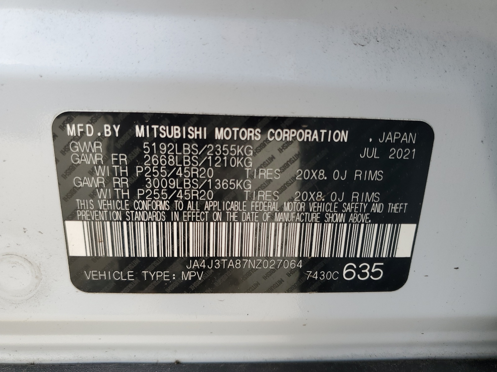 JA4J3TA87NZ027064 2022 Mitsubishi Outlander Es