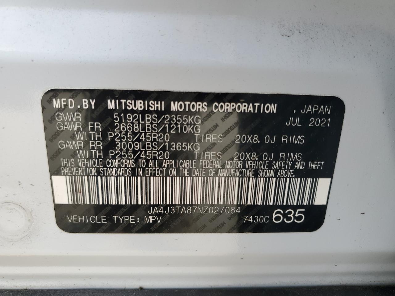 2022 Mitsubishi Outlander Es VIN: JA4J3TA87NZ027064 Lot: 59263654