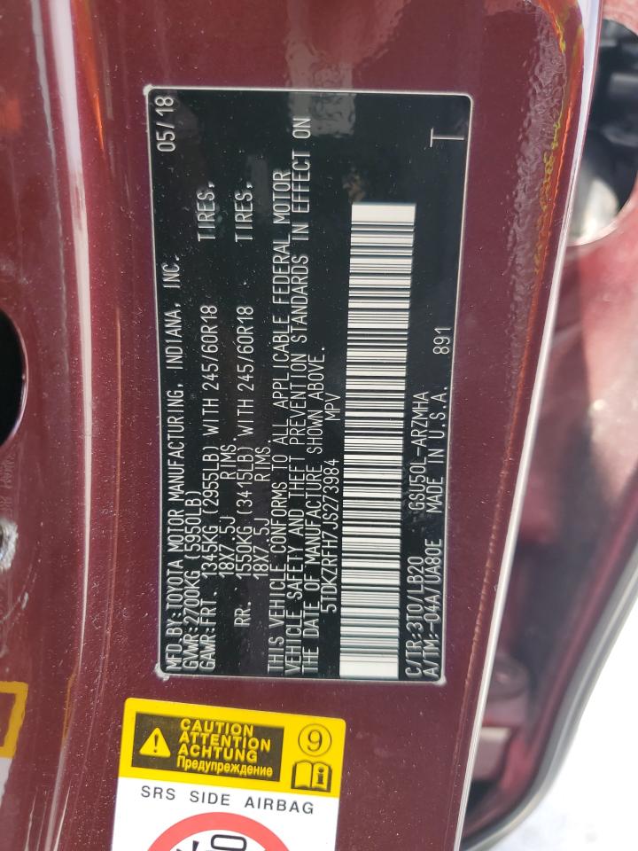 2018 Toyota Highlander Se VIN: 5TDKZRFH7JS273984 Lot: 63588734