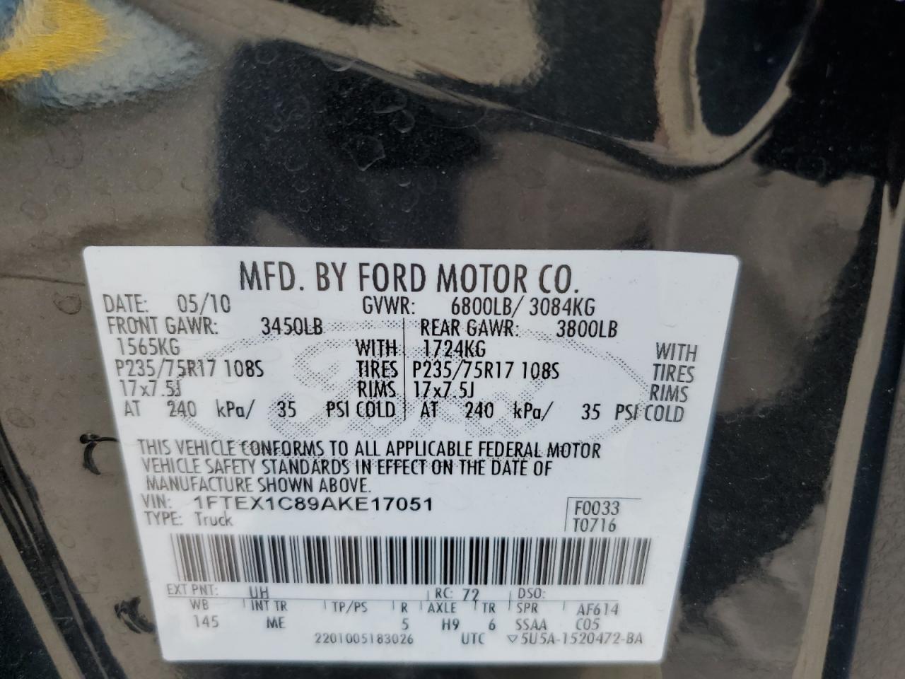 2010 Ford F150 Super Cab VIN: 1FTEX1C89AKE17051 Lot: 48901725