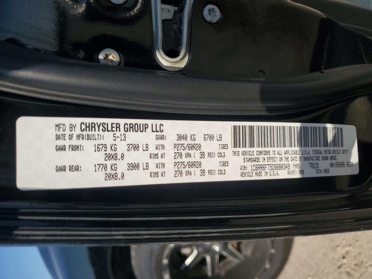 2013 Ram 1500 St VIN: 1C6RR6FT5DS680349 Lot: 62703954