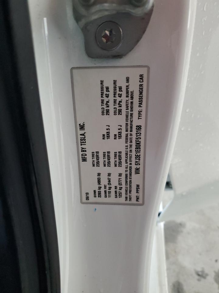 5YJ3E1EB0KF513168 2019 Tesla Model 3