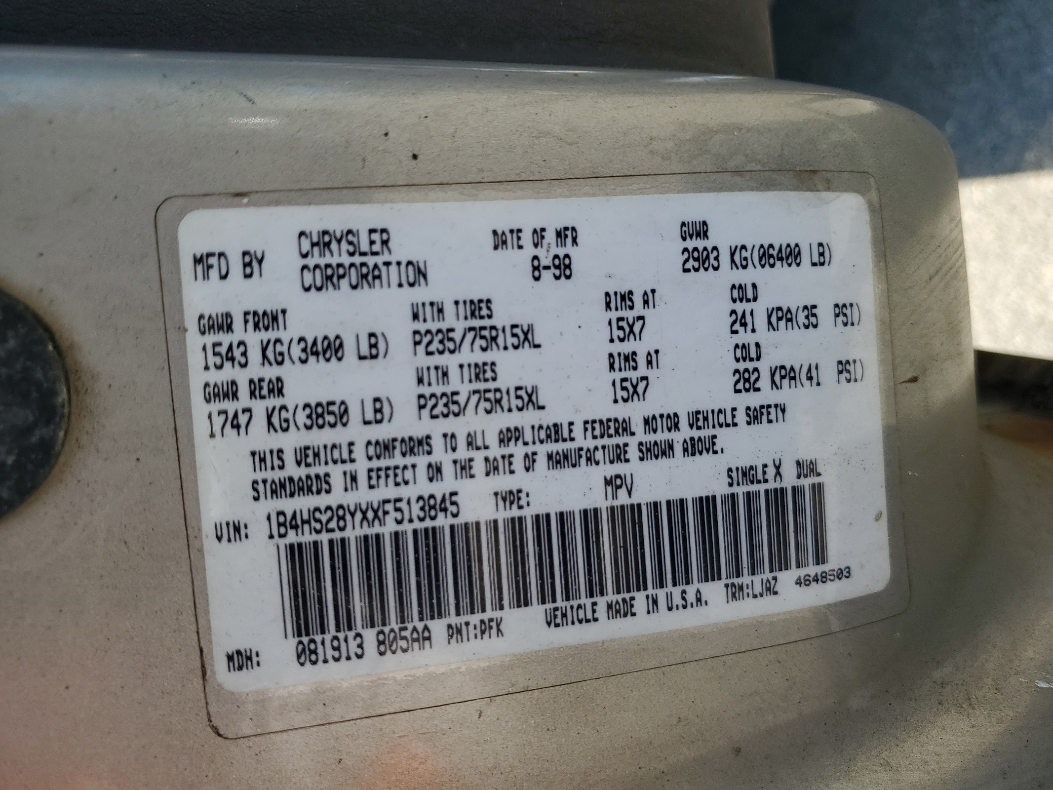 1B4HS28YXXF513845 1999 Dodge Durango