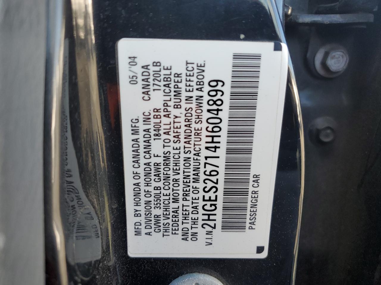 2HGES26714H604899 2004 Honda Civic Ex