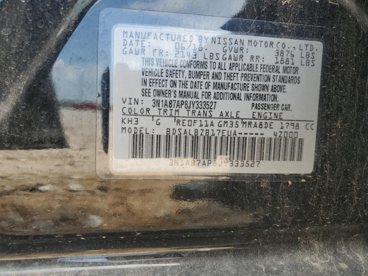 3N1AB7AP8JY333527 2018 Nissan Sentra S