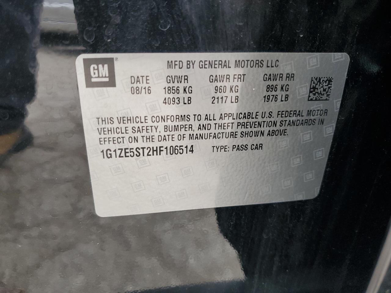 2017 Chevrolet Malibu Lt VIN: 1G1ZE5ST2HF106514 Lot: 67837544